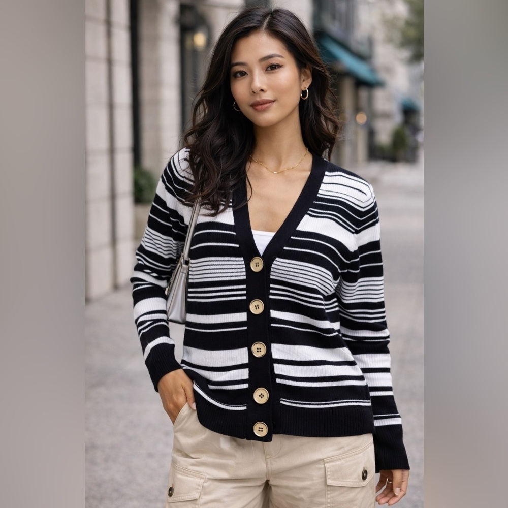 Michael Kors Black and White Striped Sweater